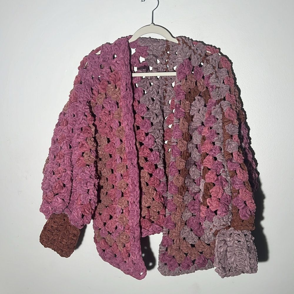 Chunky Knit Pink, mauve, rose, brown cardigan - Picture 2 of 4